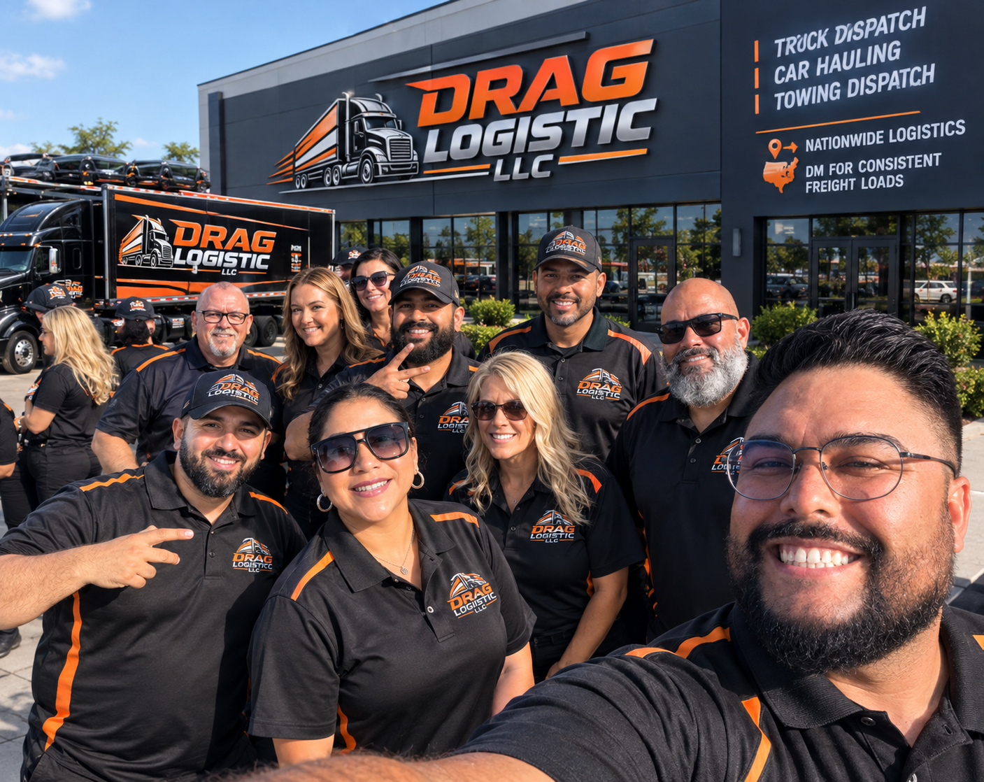Drag Logistic team outside headquarters